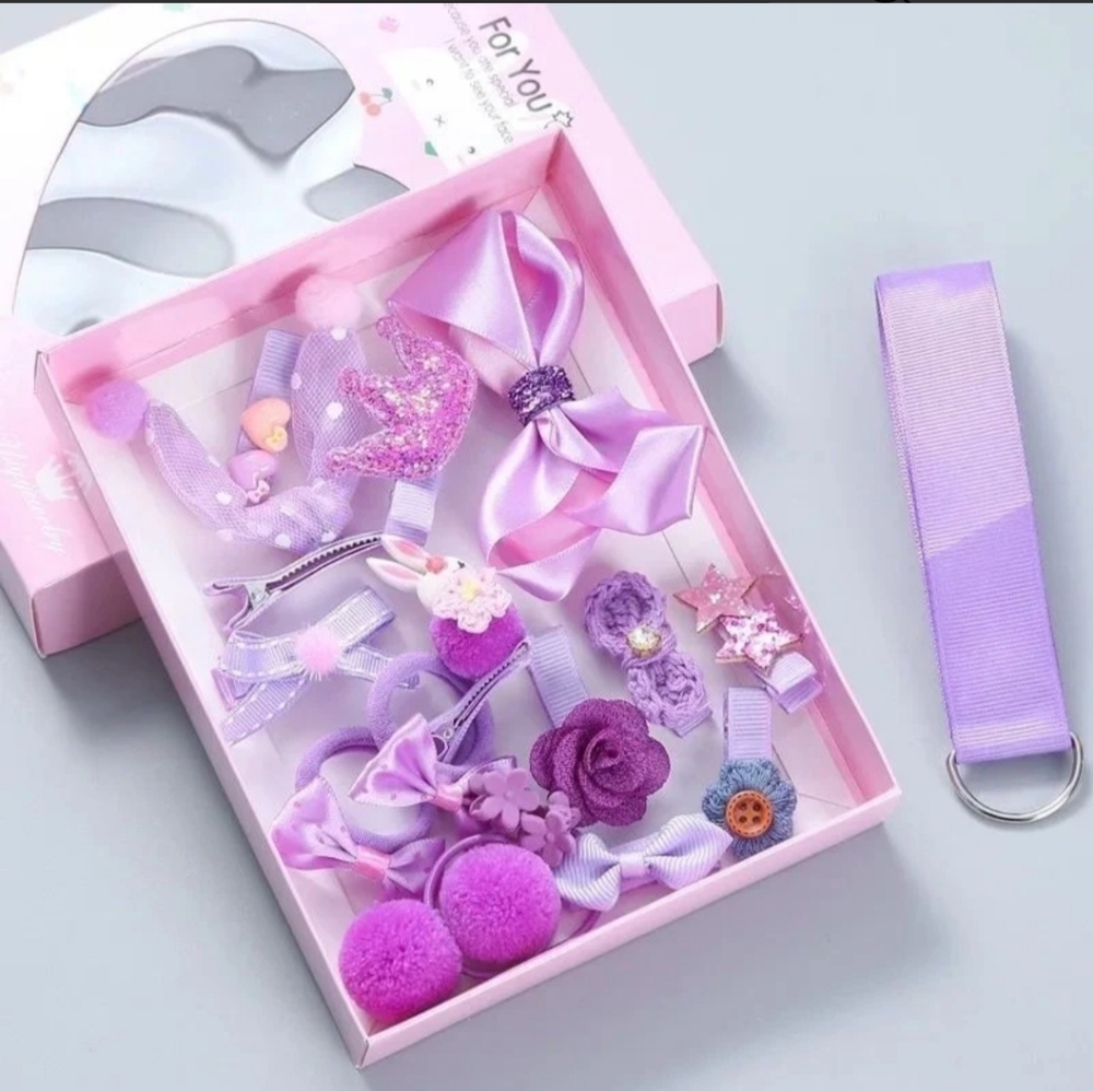 Children's Hair Accessories Purple (soft box‎ 18 pieces) NEW